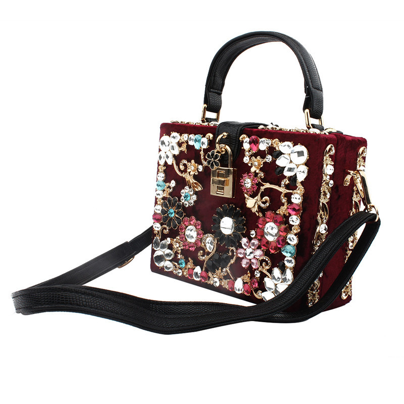 New fashionable velvet handbag with one shoulder and diamond handbag for dinner dress