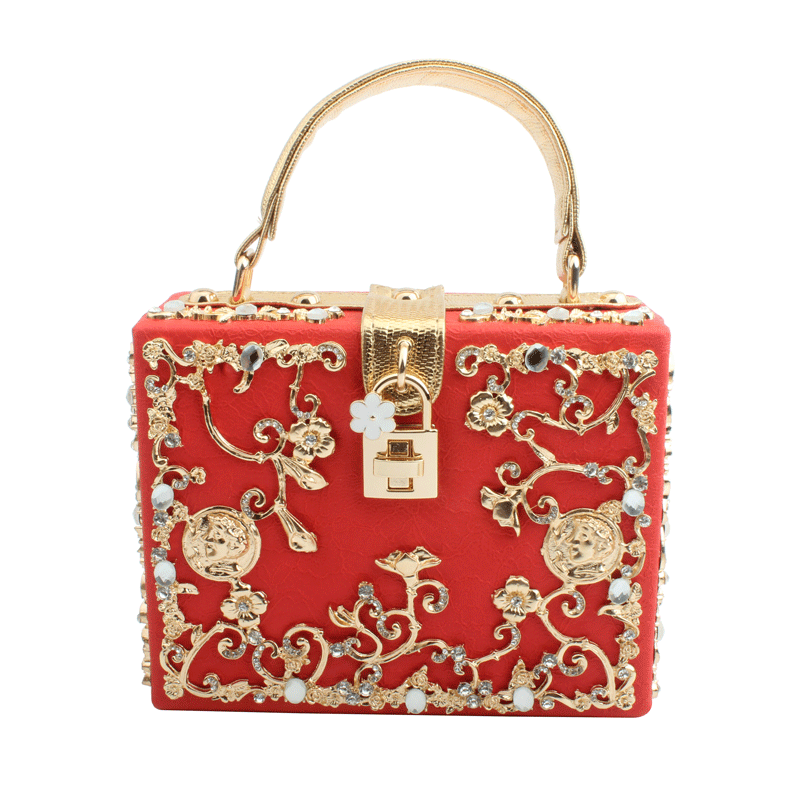 Spring and Summer 2019 New Lace Embossed PU Leather Lock Button Handbag Elegant Dinner Bag of European and American Fashion Trend LD-5143-4