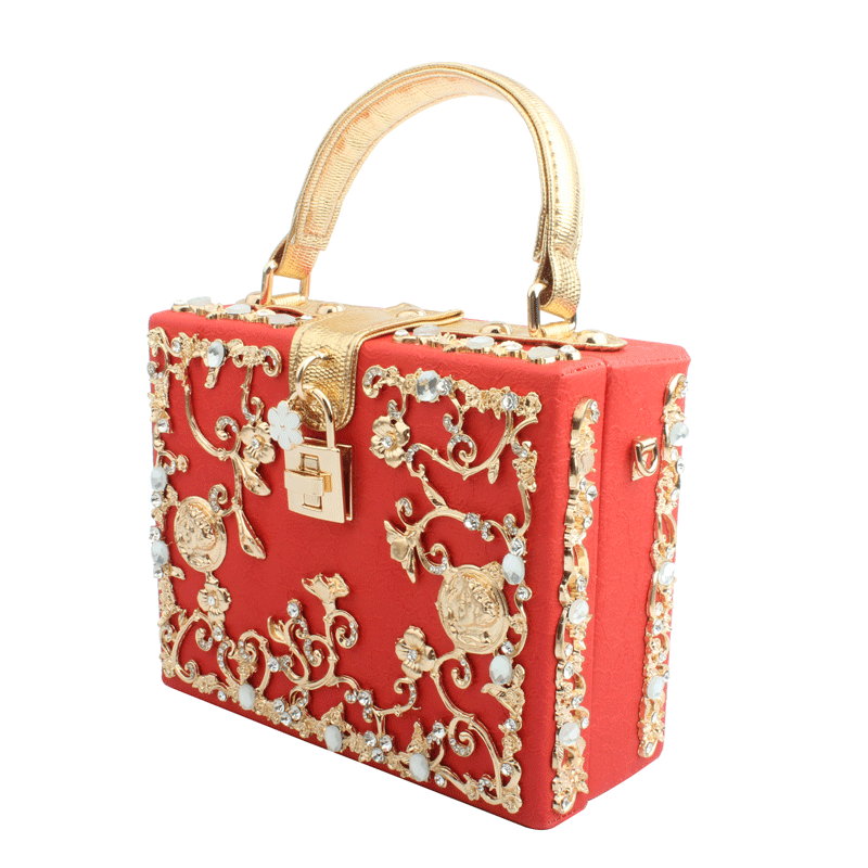 Spring and Summer 2019 New Lace Embossed PU Leather Lock Button Handbag Elegant Dinner Bag of European and American Fashion Trend LD-5143-4