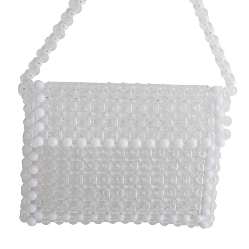 Spring and Summer 2019 New Single Shoulder Lady's Handbag Hand-made Beaded Crystal Pearl Lady's Bag Fashion Knitting Bag