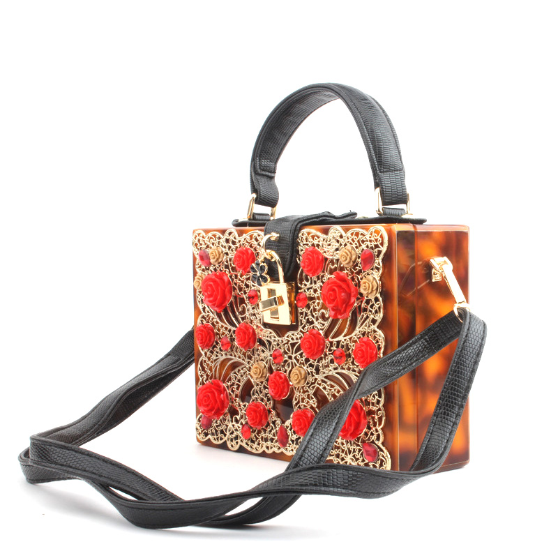 New Vintage alloy flower pattern Leopard Print lady bag with PU Dinner Bag