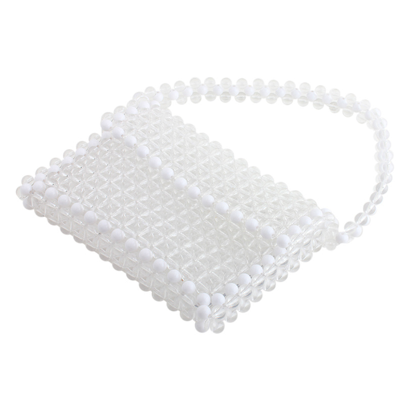 Spring and Summer 2019 New Single Shoulder Lady's Handbag Hand-made Beaded Crystal Pearl Lady's Bag Fashion Knitting Bag