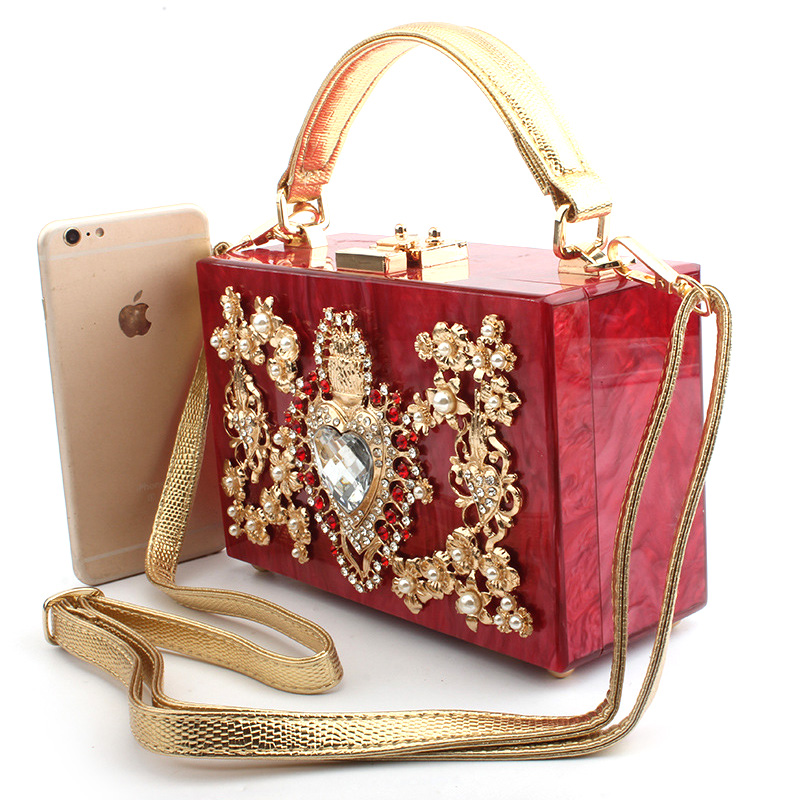 Acrylic Bag New Fashionable Care Hollow-out Hardware Bag with Diamond Insert Slanting Single Shoulder Handbag