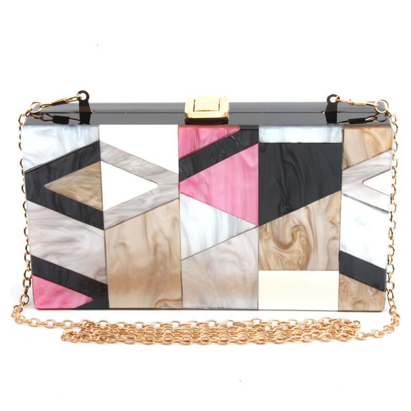 New Hand-spliced Colour-Coloured Handbags with Single Shoulder Slanting Chain Acrylic Small Square Bag Dinner Bag