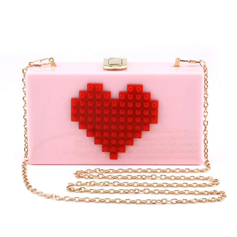 Spring and summer hot red love acrylic hand bag banquet ladies shoulder bag