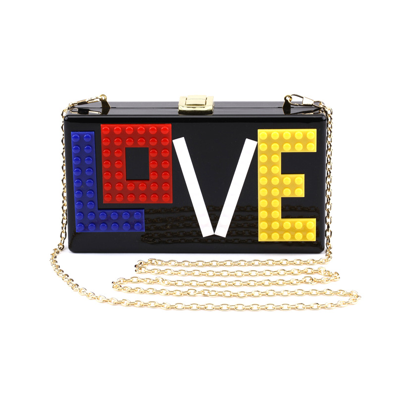 Letter stitching LOVE handbag with one shoulder slanting acrylic bag dinner bag chain package