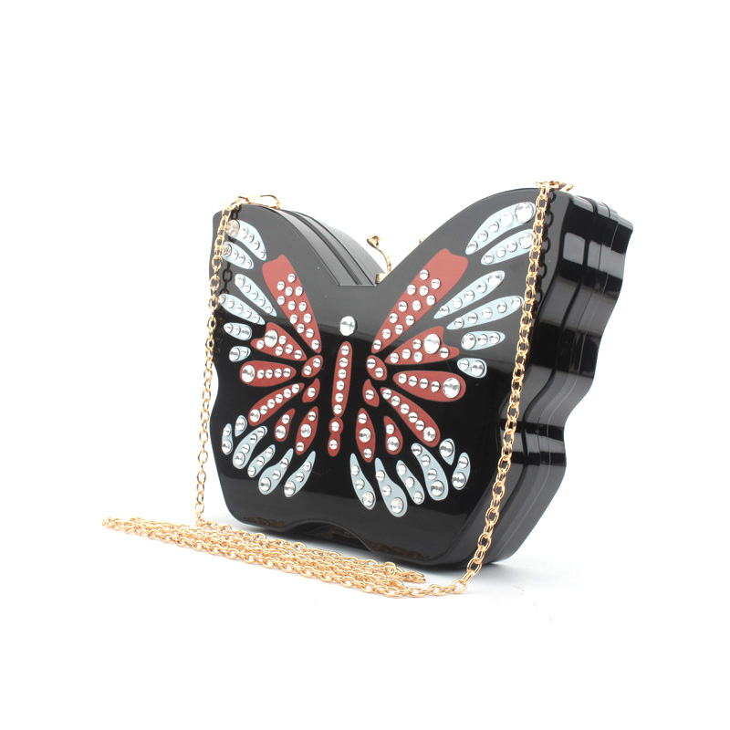 Fashion Cartoon Butterfly Lady Lovely Brick Stone Hand Make-up Girl Bag Acrylic Straddle Bag