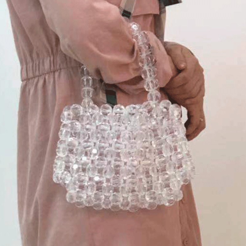 2019 Spring and Summer New Bead Crystal Bag Hand-held Bag Fairy Bag Hollow-out Transparent Crystal Bag