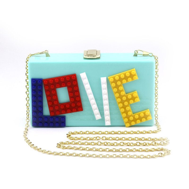 Letter stitching LOVE handbag with one shoulder slanting acrylic bag dinner bag chain package