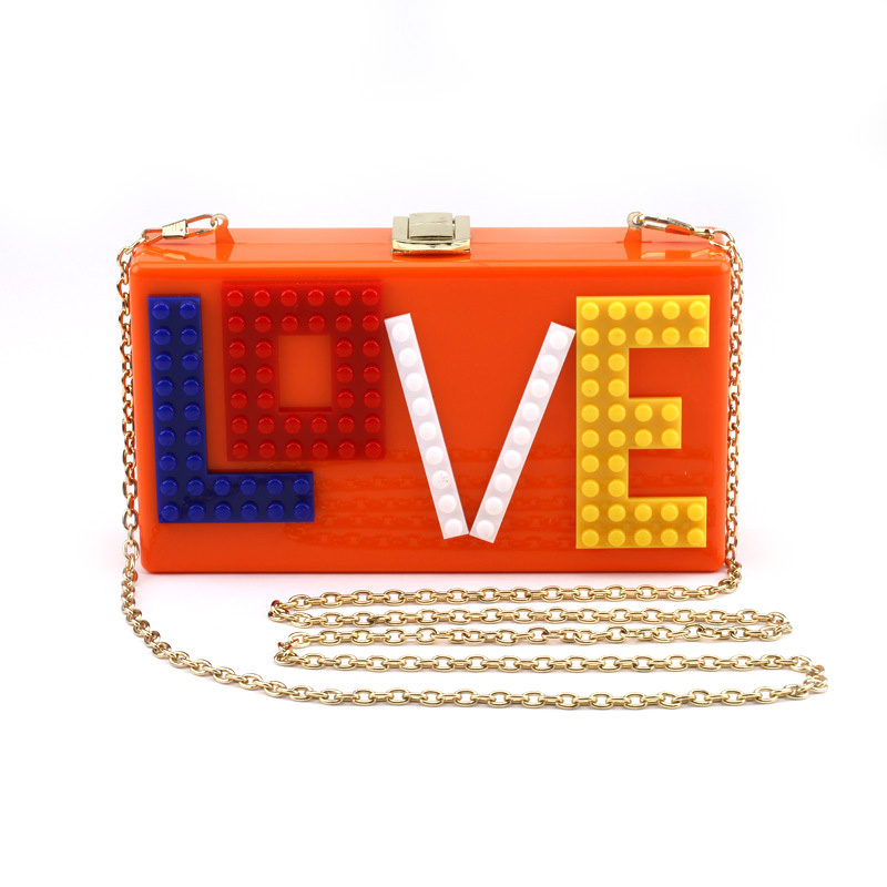 Letter stitching LOVE handbag with one shoulder slanting acrylic bag dinner bag chain package