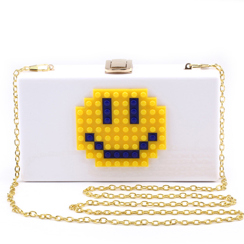 Spring and Summer Hot Sunshine Smile Face Acrylic Handbag Banquet Lady One Shoulder Bag