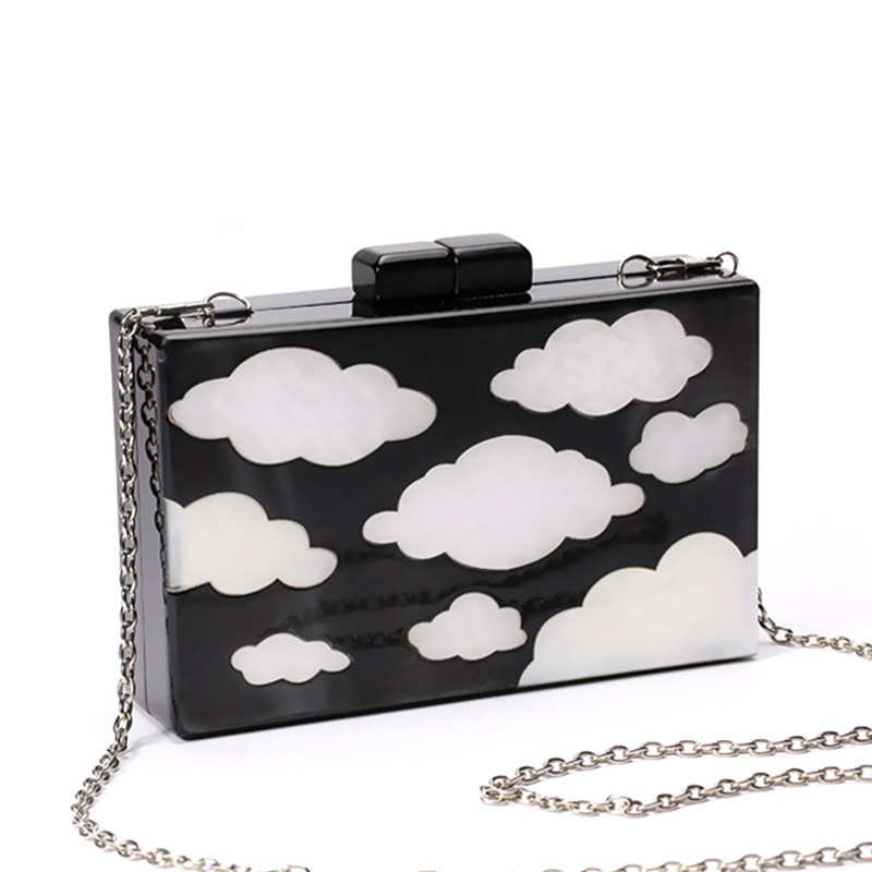 Euro-American fashion women's square hard box bag with color cloud pattern acrylic bag