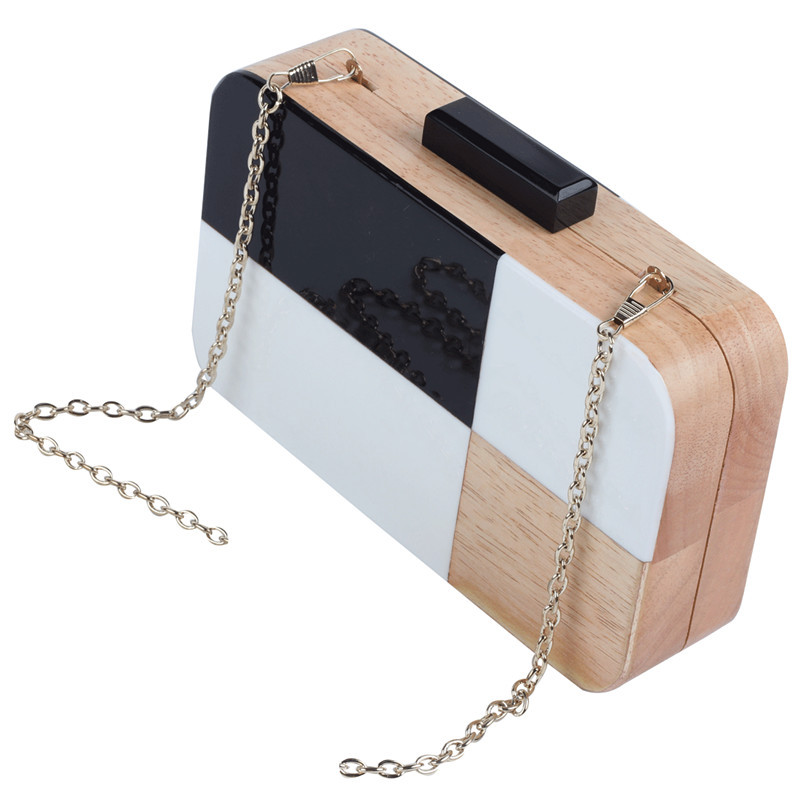 Wooden Box Bag 2019 New Hand-held Single Shoulder Dinner Bag Girl