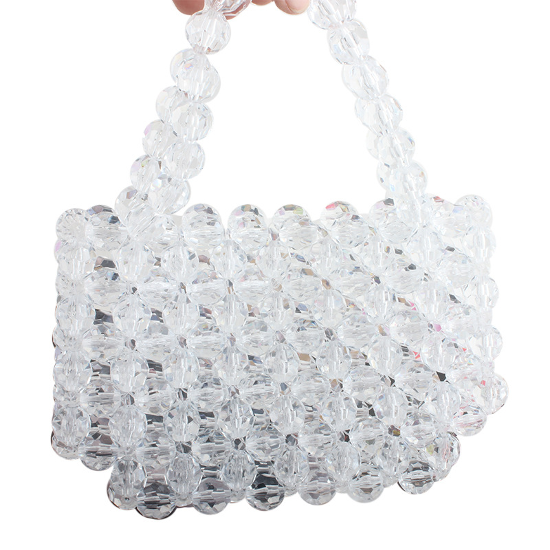 2019 Spring and Summer New Bead Crystal Bag Hand-held Bag Fairy Bag Hollow-out Transparent Crystal Bag