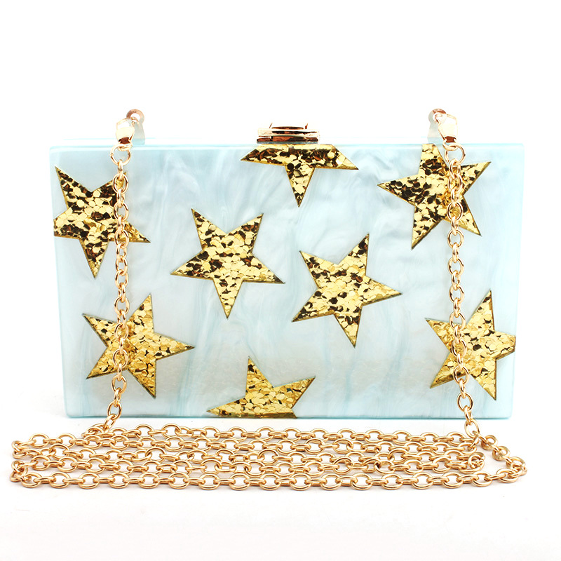 New Pentagon Star Design Evening Package Dinner Bag Acrylic Sequins Lady's Handbag