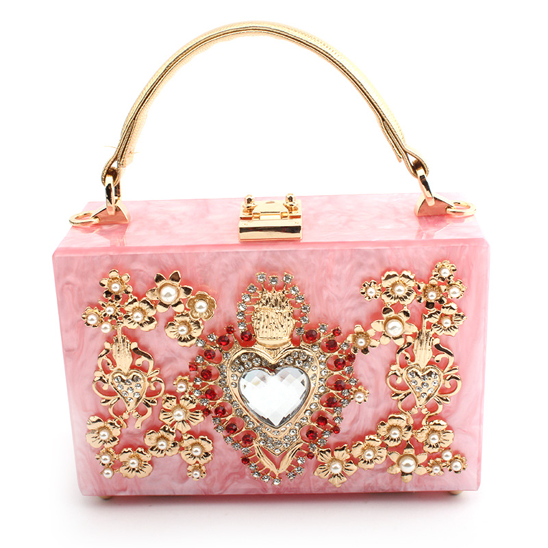 Acrylic Bag New Fashionable Care Hollow-out Hardware Bag with Diamond Insert Slanting Single Shoulder Handbag