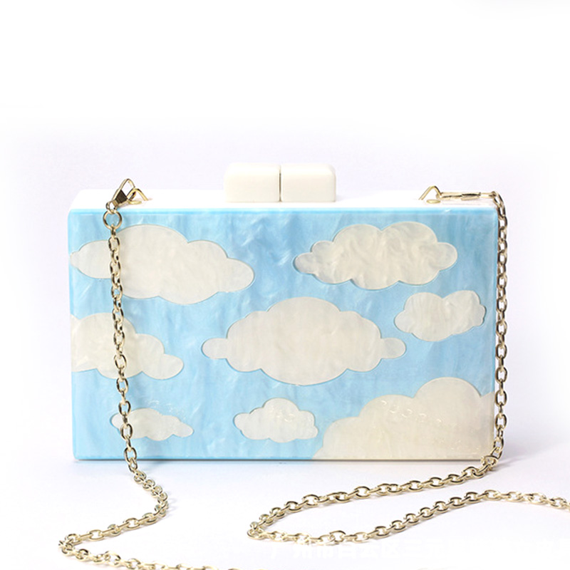 Euro-American fashion women's square hard box bag with color cloud pattern acrylic bag