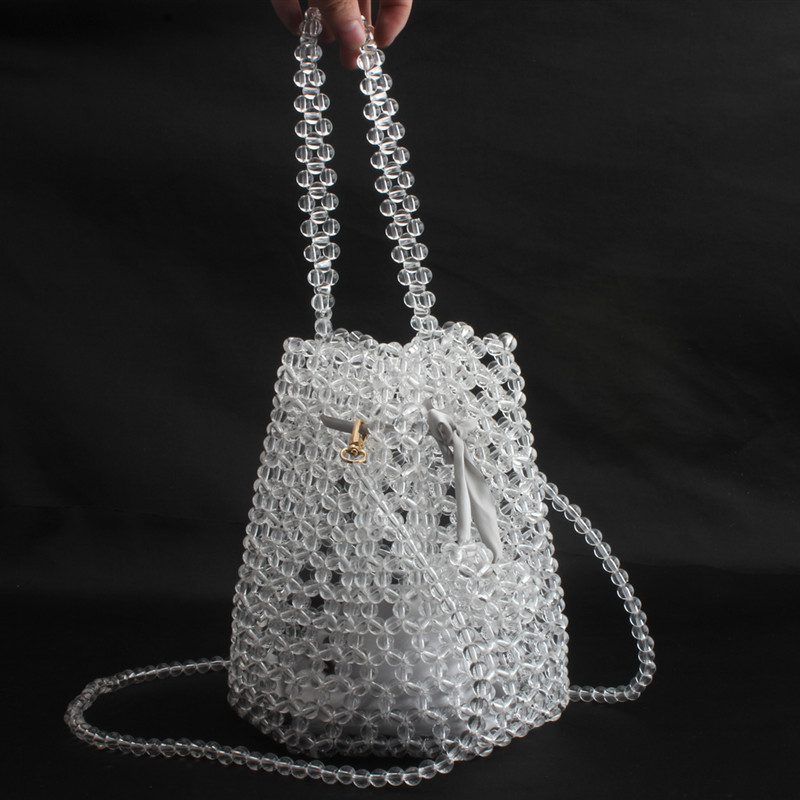 Spring and Summer 2019 New Crystal Bead-wrapped Water Barrel Handbag Retro-vintage Transparent Slant Bag Handbag