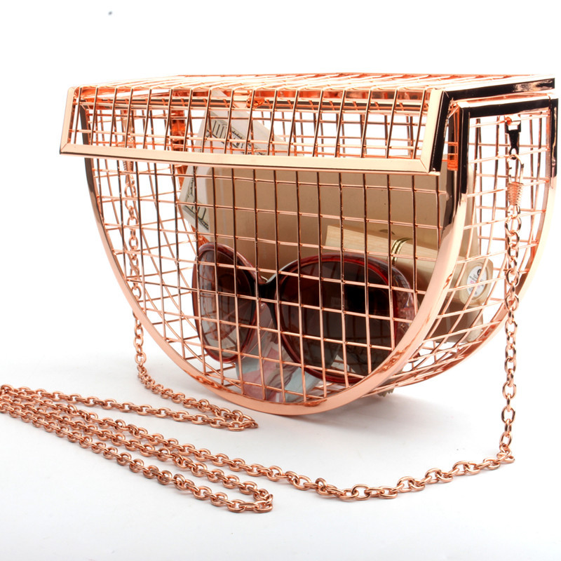 New Metal Semi-circle Sky Dinner Bag Single Shoulder Slant Chain Dinner Bag Personality Mini-cage Bag