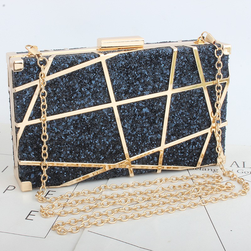 New Type Metal Hollow Chain Dinner Pack Euro-American Banquet Dress Handbag Flash Powder Small Square Baonv