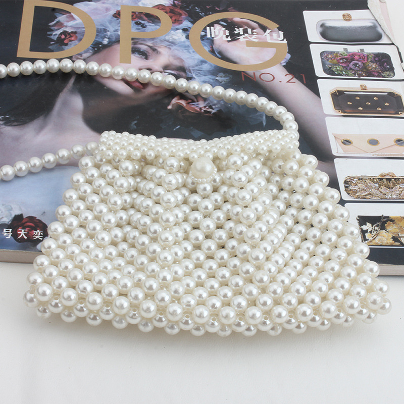 Mini-string pearl pocket change bag Korean Vintage hand-woven acrylic pearl bag single shoulder inclined mobile phone bag