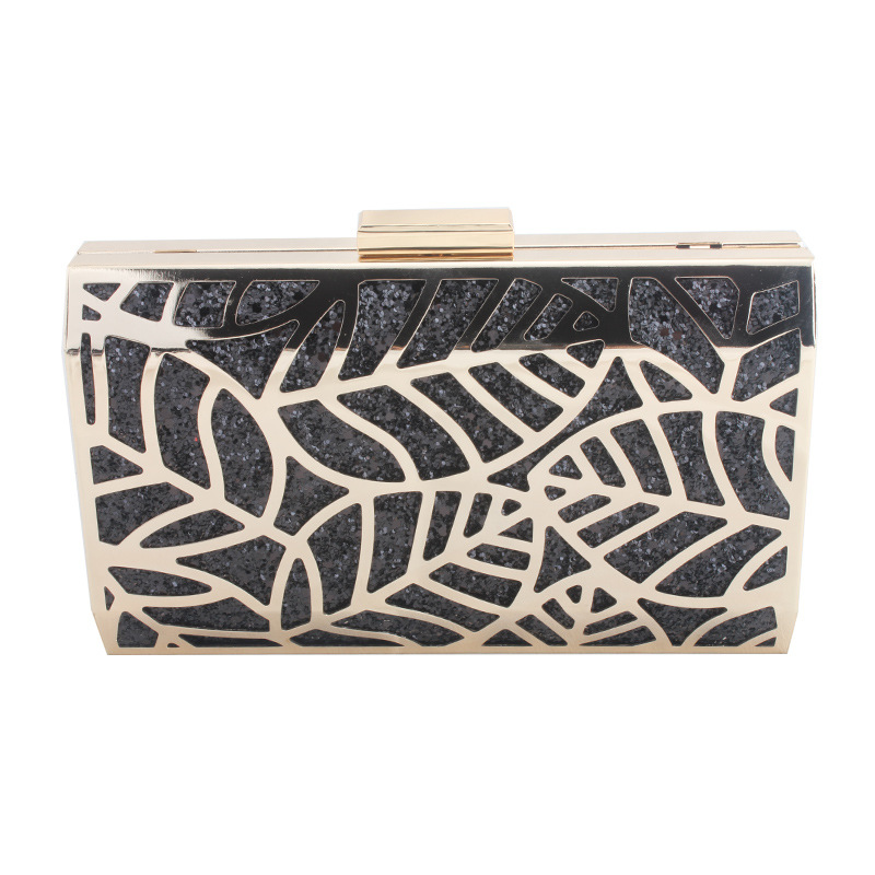 Spring and Summer 2019 New European and American Fashion PU Flash Powder Hand Dinner Bag One Shoulder Slant Chain Leaf Pattern Acrylic Bag