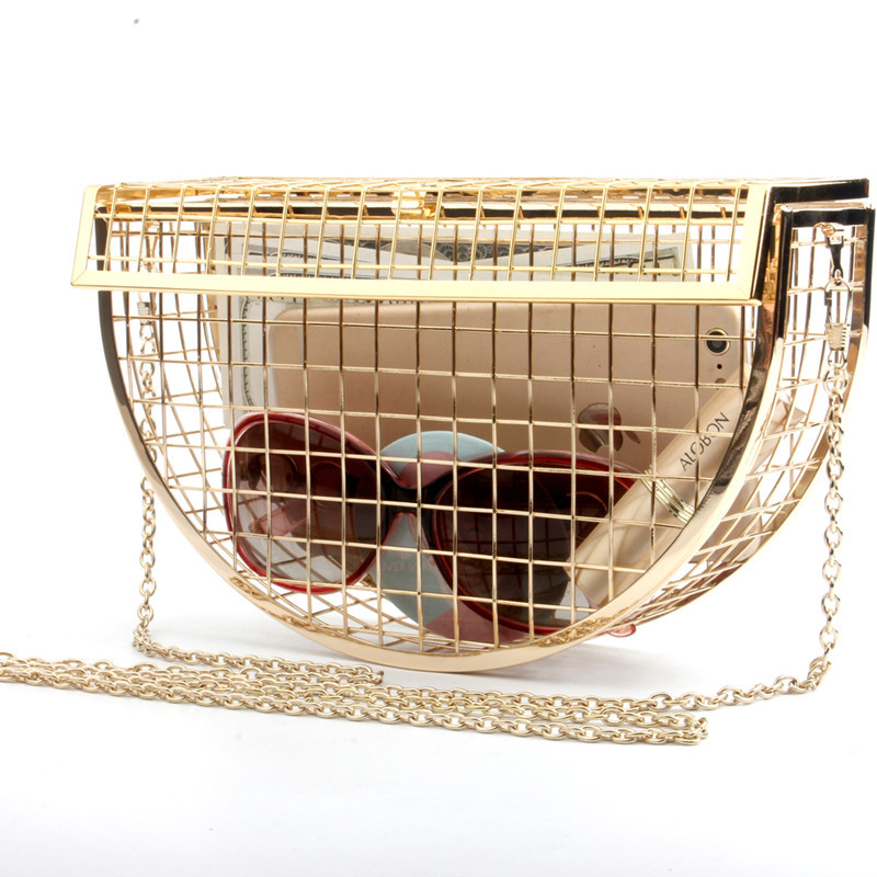 New Metal Semi-circle Sky Dinner Bag Single Shoulder Slant Chain Dinner Bag Personality Mini-cage Bag