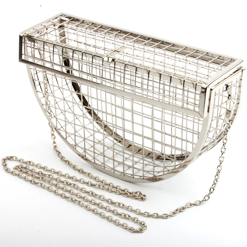 New Metal Semi-circle Sky Dinner Bag Single Shoulder Slant Chain Dinner Bag Personality Mini-cage Bag