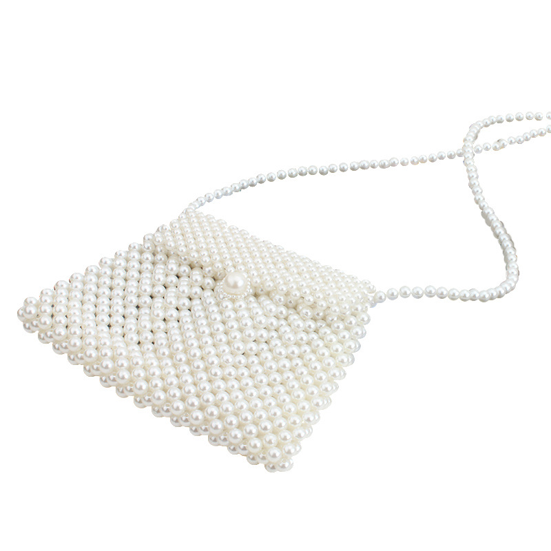 Mini-string pearl pocket change bag Korean Vintage hand-woven acrylic pearl bag single shoulder inclined mobile phone bag