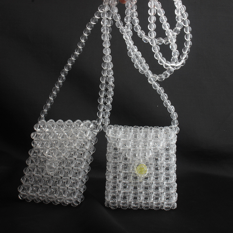 Spring and Summer 2019 New Retro Bead Bag Transparent Crystal Small Square Bag