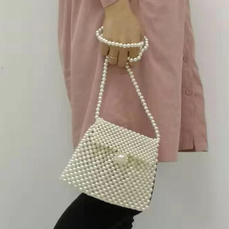 Mini-string pearl pocket change bag Korean Vintage hand-woven acrylic pearl bag single shoulder inclined mobile phone bag