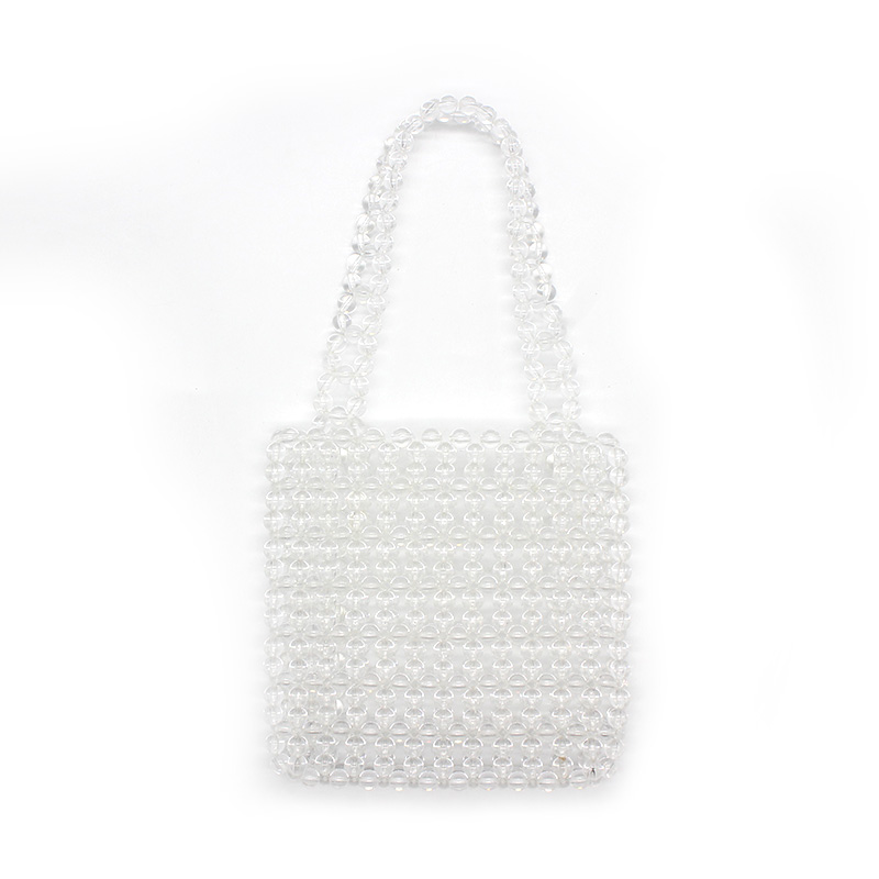 High-quality acrylic handbag knitted by hand with transparent beads of various colors