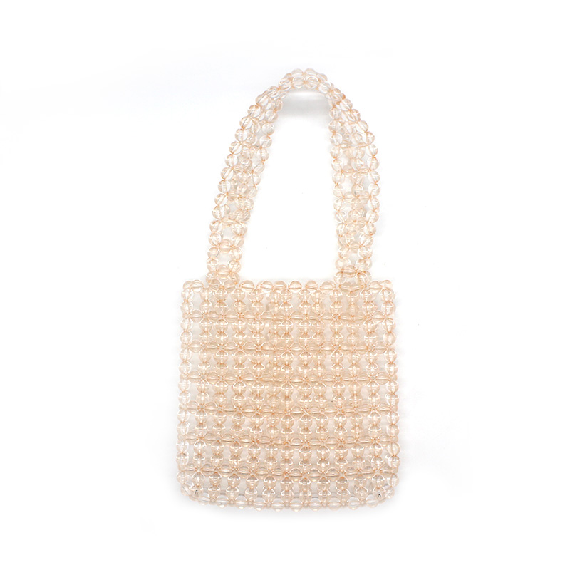 High-quality acrylic handbag knitted by hand with transparent beads of various colors