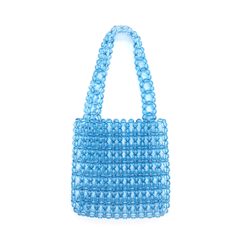 High-quality acrylic handbag knitted by hand with transparent beads of various colors