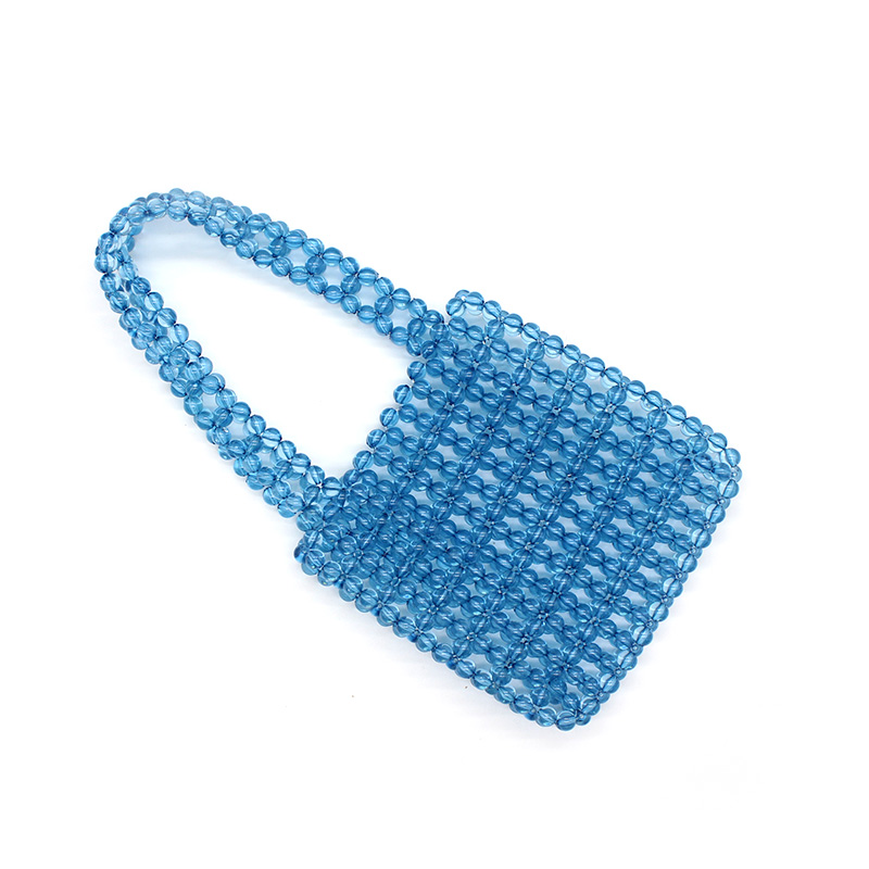 High-quality acrylic handbag knitted by hand with transparent beads of various colors