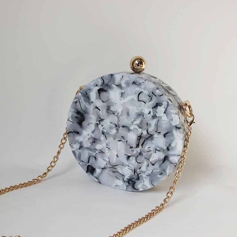 Round Marble Pattern Acrylic Clutch Ladies Wedding Evening Bag