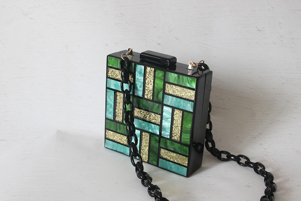 New Green Splice Acrylic Clutch Evening Ladies Bag