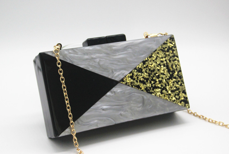 Simple Stitching Contrast Color Sequined Acrylic Clutch Bag