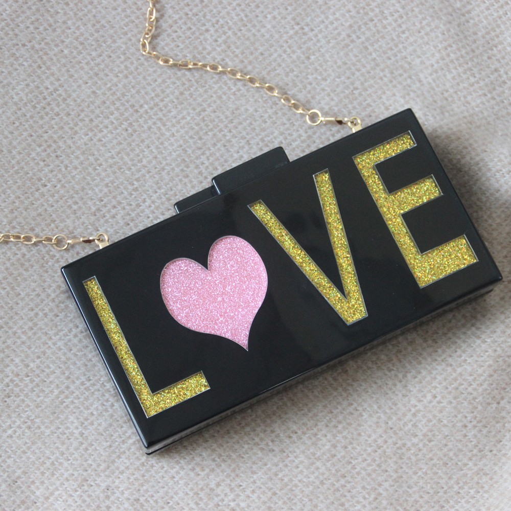 New Love Letter Stitching Acrylic Evening Clutch Bag