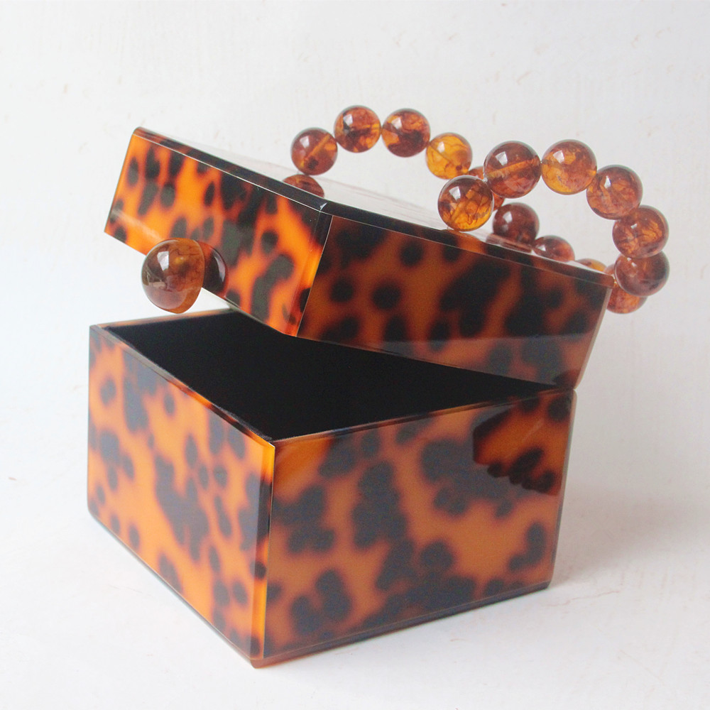 Square Tortoise Shell Bead Acrylic Clutch Ladies Bag