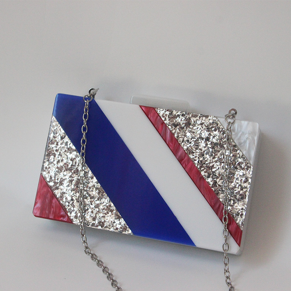 New Sequins Stripe Splice Acrylic Clutch Evening Ladies Bag