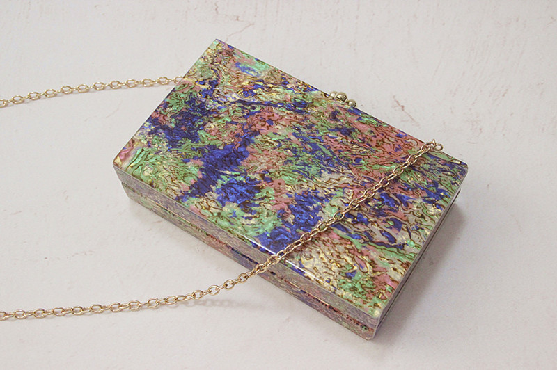 Color Mixing Pattern Acrylic Clutch Evening Ladies Bag