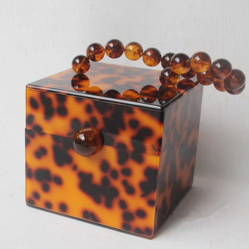 Square Tortoise Shell Bead Acrylic Clutch Ladies Bag