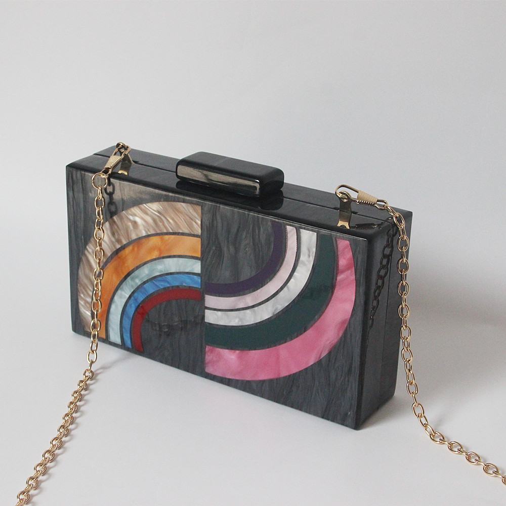 Colorful Stripe Splice Acrylic Clutch Evening Ladies Bag