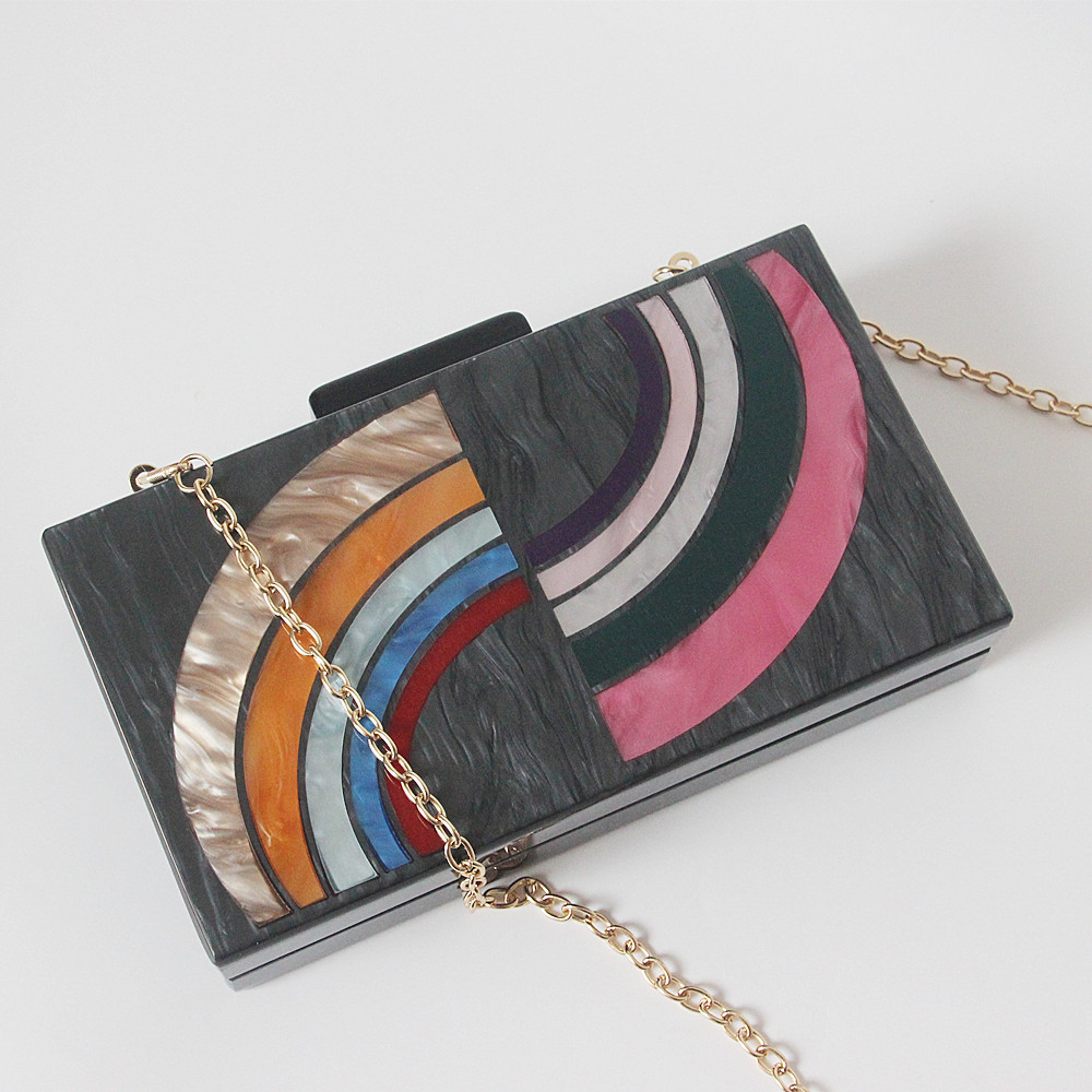 Colorful Stripe Splice Acrylic Clutch Evening Ladies Bag