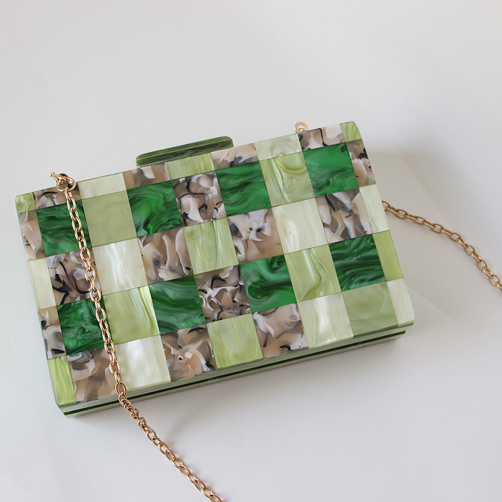 2020 New Green Splice Acrylic Clutch Evening Ladies Bag