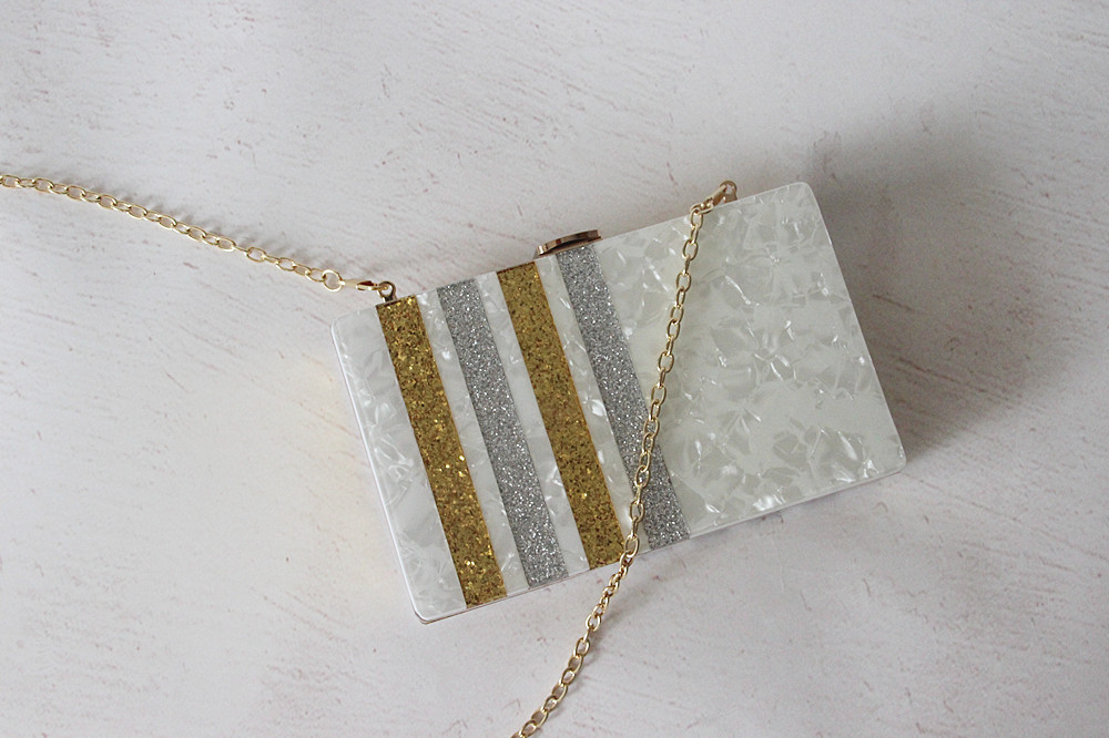 New Striped Sequins Acrylic Bag Evening Clutch