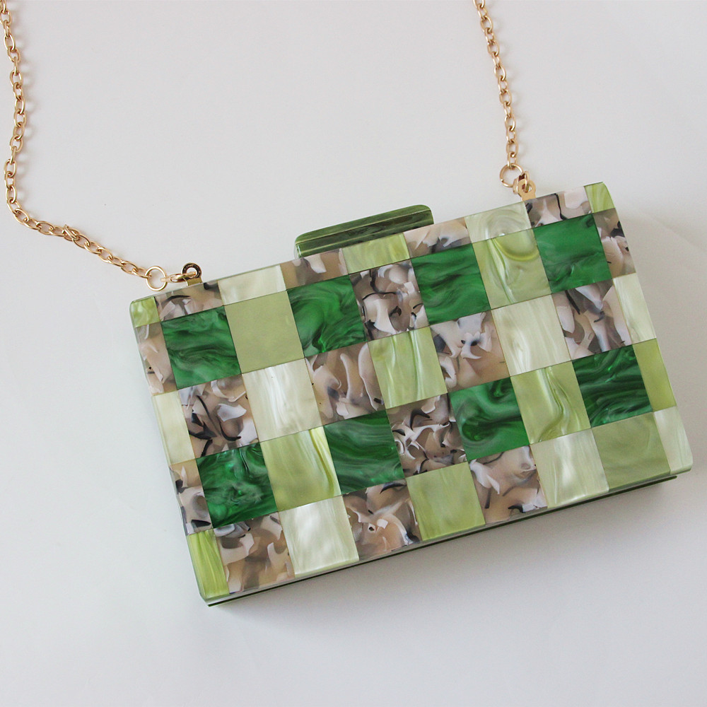 2020 New Green Splice Acrylic Clutch Evening Ladies Bag