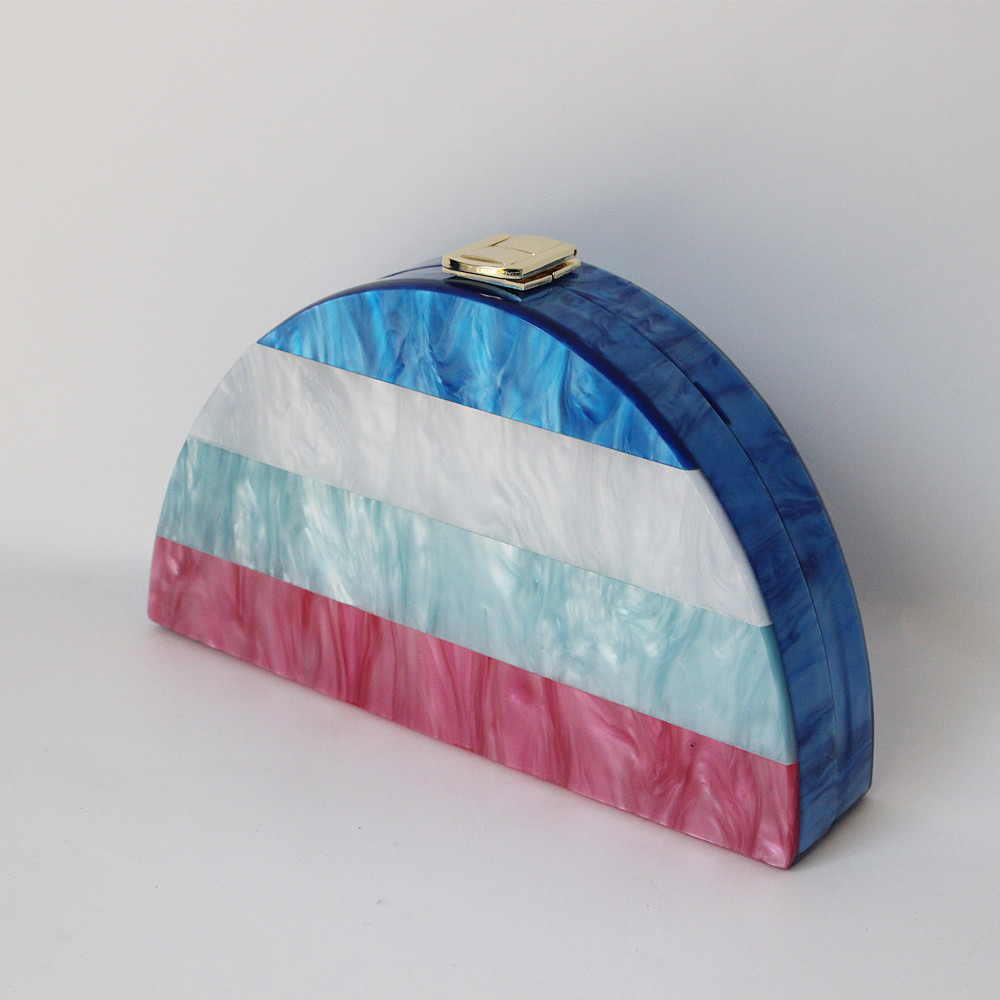 New Striped Splice Half Moon Acrylic Bag Evening Clutch