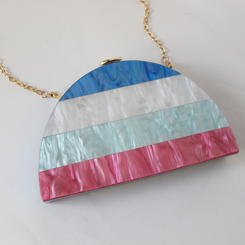 New Striped Splice Half Moon Acrylic Bag Evening Clutch